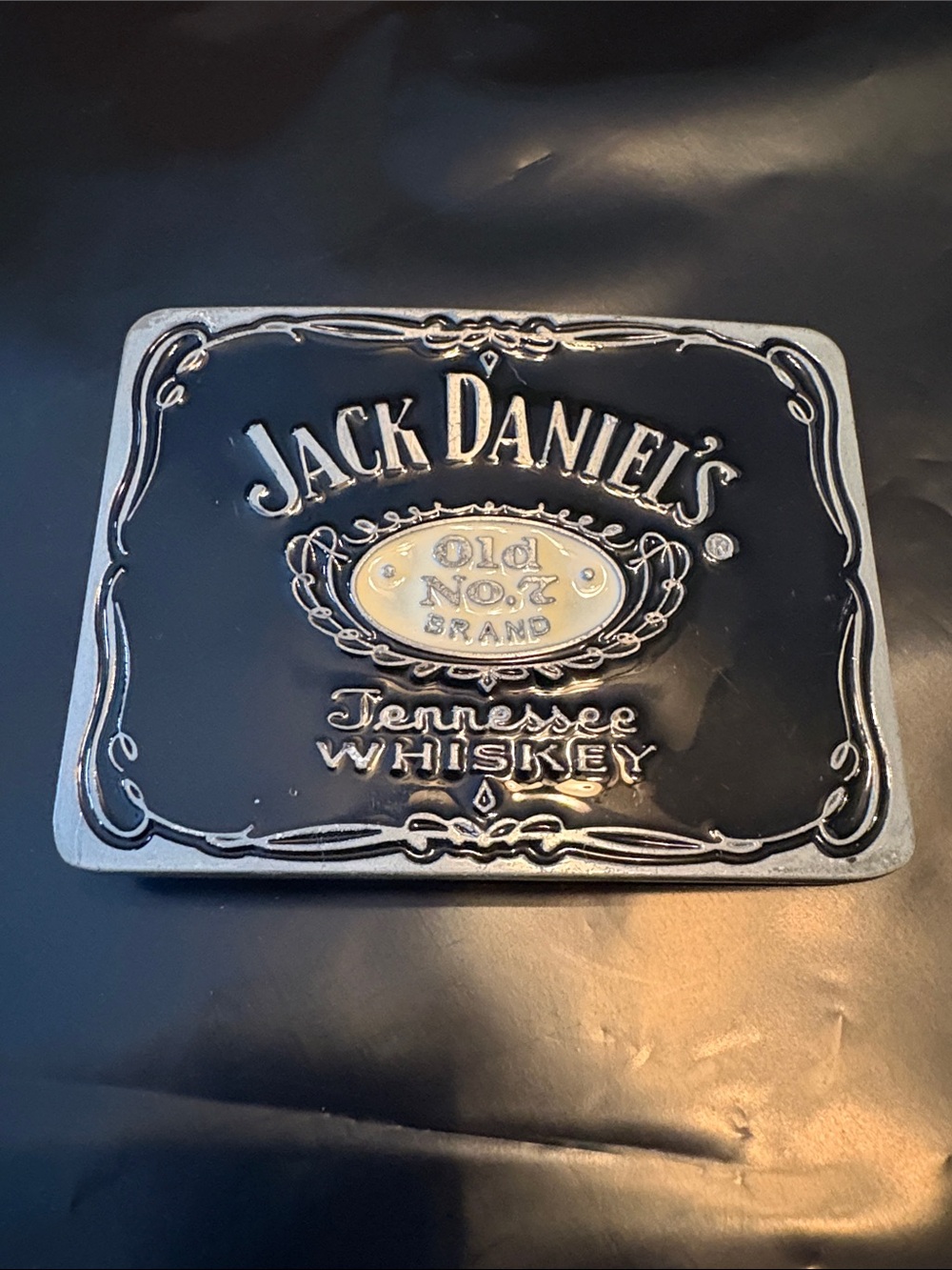 Jack Daniel’s Old No 7 Tennessee Whiskey Black Enamel Silver Metal Belt Buckle